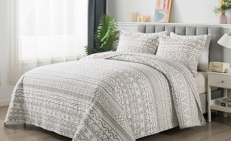 Travan 3-Piece King Quilt Set Striped Pattern Microfiber Soft Lightweight Bedding Set with Shams for All Season, Cream Strips, King Size - Image 2