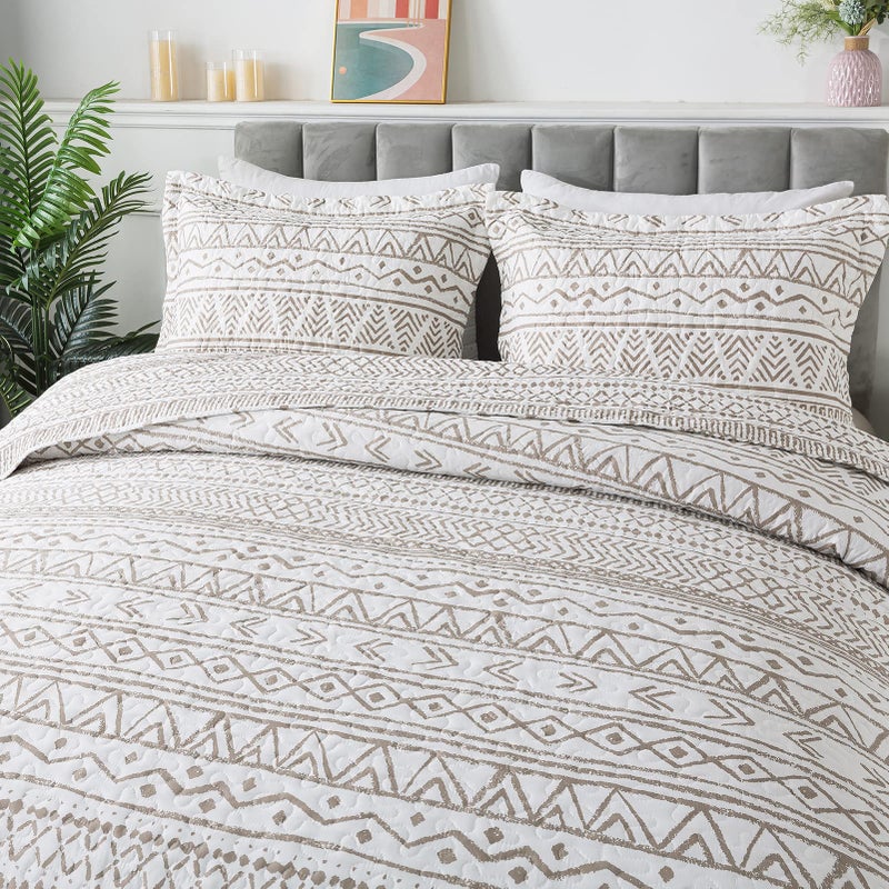 Travan 3-Piece King Quilt Set Striped Pattern Microfiber Soft Lightweight Bedding Set with Shams for All Season, Cream Strips, King Size - Image 4