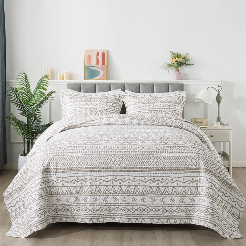 Travan 3-Piece King Quilt Set Striped Pattern Microfiber Soft Lightweight Bedding Set with Shams for All Season, Cream Strips, King Size - Image 3