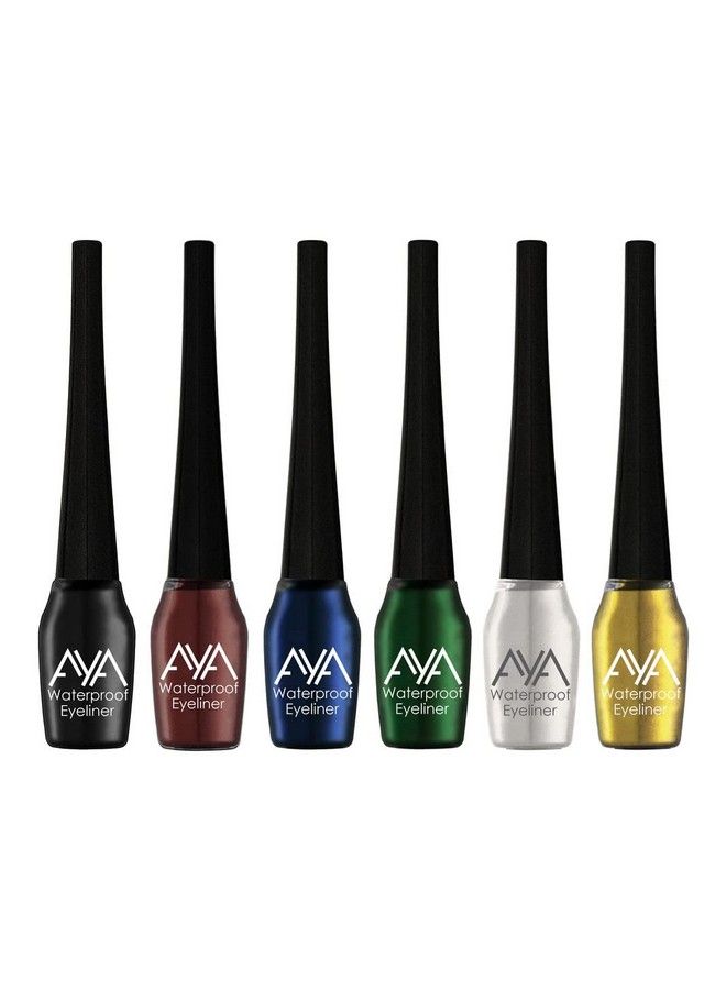 AYA Waterproof & Long Lasting Eyeliner Set Of 6 (Black Blue Brown Green Silver Golden) - Image 2