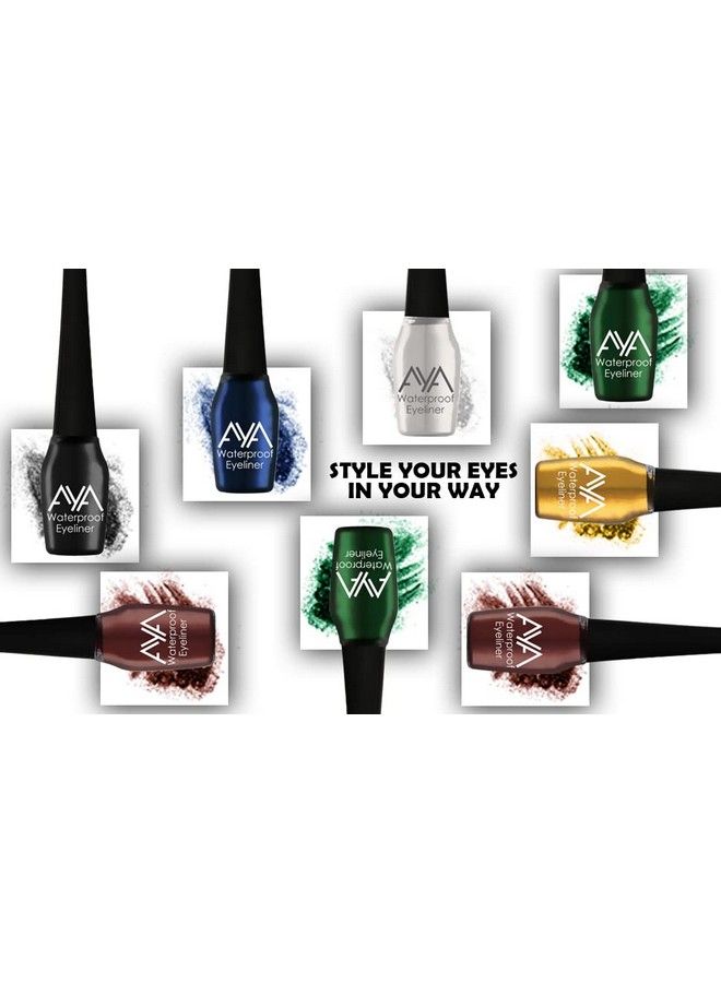 AYA Waterproof & Long Lasting Eyeliner Set Of 6 (Black Blue Brown Green Silver Golden) - Image 3