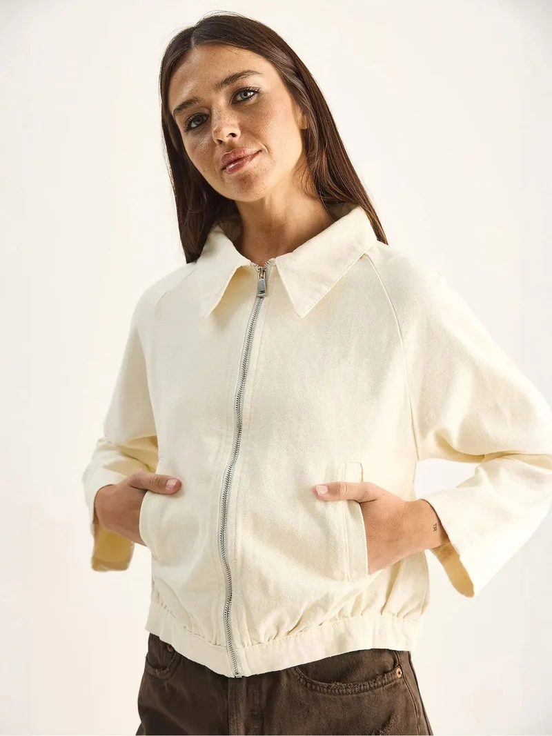 Bianco Lucci LUCCI Cotton Poplin Cropped Bomber Jacket
