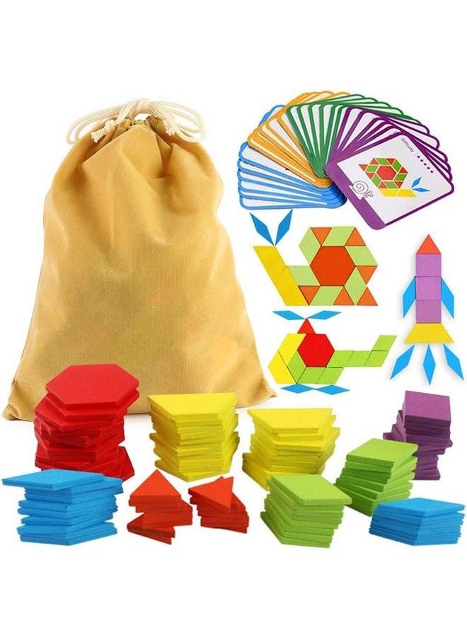 LovesTown 209 Pcs Wooden Pattern Blocks Geometric Shapes Blocks Pattern Blocks With Cards Tangram Puzzles For Kids Educational Tangram Toys  - Image 1