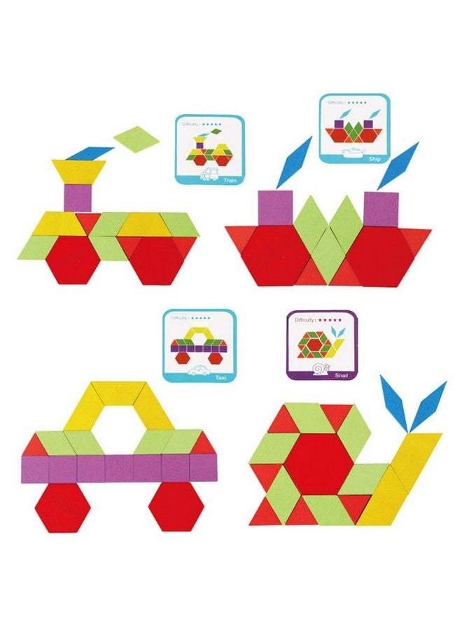LovesTown 209 Pcs Wooden Pattern Blocks Geometric Shapes Blocks Pattern Blocks With Cards Tangram Puzzles For Kids Educational Tangram Toys  - Image 4