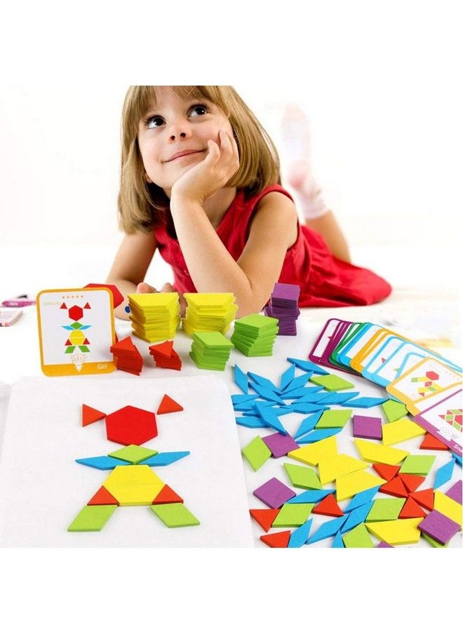 LovesTown - 209 Pcs Wooden Pattern Blocks Geometric Shapes Blocks Pattern Blocks With Cards Tangram Puzzles For Kids Educational Tangram Toys - Image 1