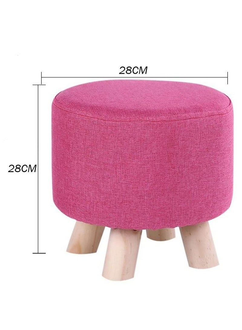 LINGWEI Ottoman Upholstered Pouffe Round Footrest Change Shoe Solid Wooden Stool Fabric Padded Seat Removable Linen Cover Design For Body Support Durable Comfortable Footstool Pouffes Chair(Pink) - Image 4
