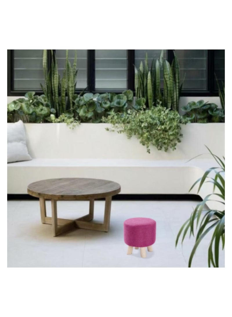LINGWEI Ottoman Upholstered Pouffe Round Footrest Change Shoe Solid Wooden Stool Fabric Padded Seat Removable Linen Cover Design For Body Support Durable Comfortable Footstool Pouffes Chair(Pink) - Image 2
