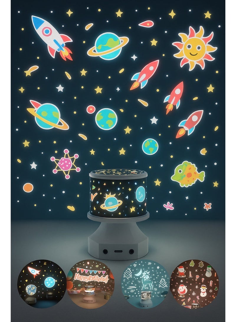 مصباح عرض موسيقي بلوتوث – إضاءة ثلاثية الألوان، عرض دوار مع 23 موضوعًا، ضوء ليلي للأطفال، هدية عيد ميلاد وعيد الميلاد - Image 1
