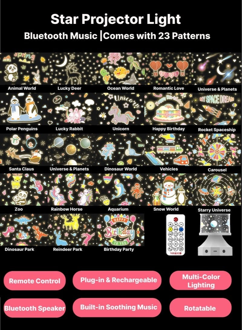 Star Projector Lamp with Bluetooth Music – 3-Color Lighting, Rotating Starry Sky Light with 23 Themes, Night Light for Kids, Birthday & Christmas Gift - Image 4