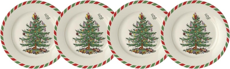 Spode Christmas Tree 8 Candy Cane Appetizer Plates Set of 4  Festive Holiday Tableware Dishwasher  Microwave Safe  Ideal for Desserts Snacks Salads  Christmas Dcor  Holiday Gift - Image 1
