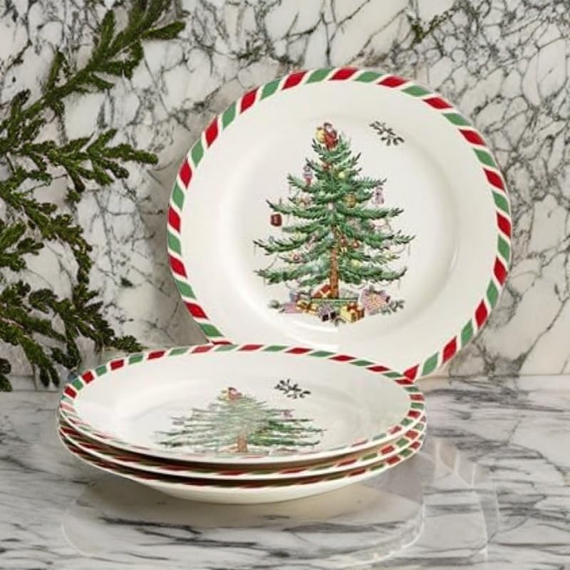 Spode Christmas Tree 8 Candy Cane Appetizer Plates Set of 4  Festive Holiday Tableware Dishwasher  Microwave Safe  Ideal for Desserts Snacks Salads  Christmas Dcor  Holiday Gift - Image 2