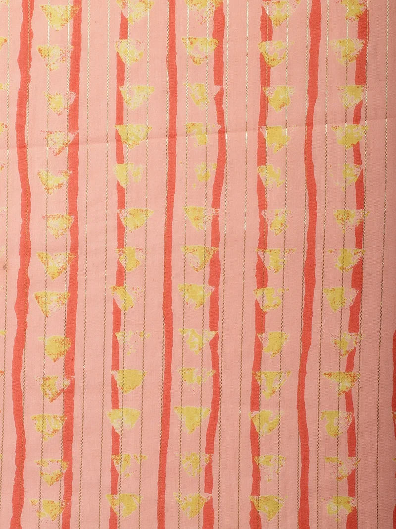 AKS  Peach Fabric with Vertical Stripes and Abstract Yellow Prints  | Best Price UAE