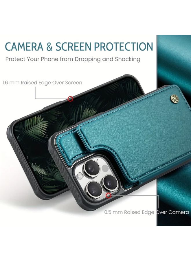 Green Wallet Card Holder Case For IPhone 14 Pro Max Compatible With Previous Models RFID Protection Drop Safety Kickstand - Image 5