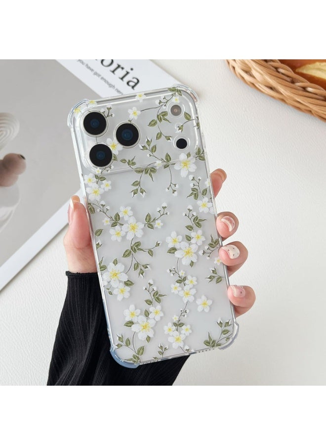 HaDoii for iPhone 17 Pro Phone Case Clear, Cute Flower Pattern for Women Girls Phone Cover 4 Corners Thickened Slim TPU Bumper Anti-Drop Protective Case for iPhone 17 Pro, Big White Flower - Image 4