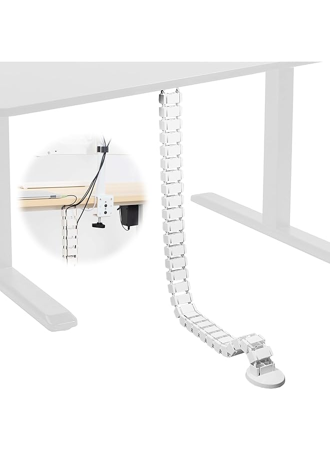 promass Cable Management Kit for Desk – Adjustable Vertebrae Wire Organizer, Flexible Quad Entry Cable Raceway for Home Office Sit-Stand Workstation, White