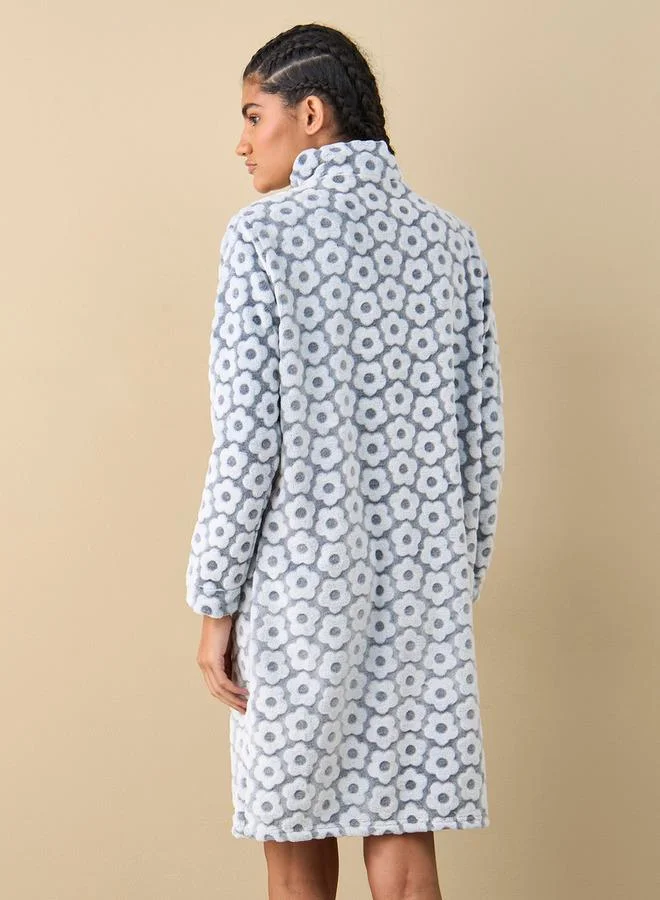 Splash FAV Textured Long Sleeves Sleepshirt with Half Zip Closure