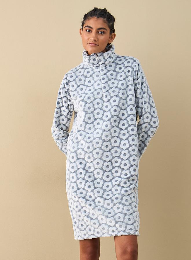 سبلاش فيڤ قميص نوم بارز الملمس بأكمام طويلة ونصف سحّاب إغلاق - Image 1