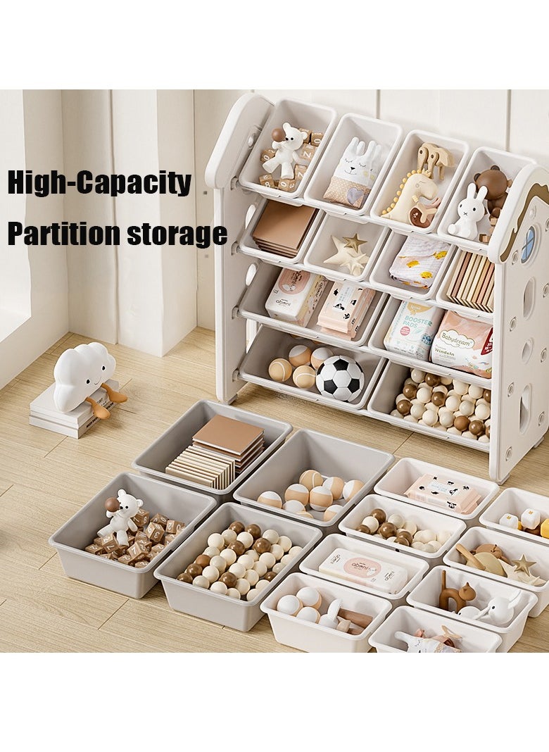 Arabest - Deluxe Multi-Box Toy Organizer, Large Capacity Storage Unit, Children's Toy Organizer, Playroom Display Unit (Combination Three, White) - Image 1