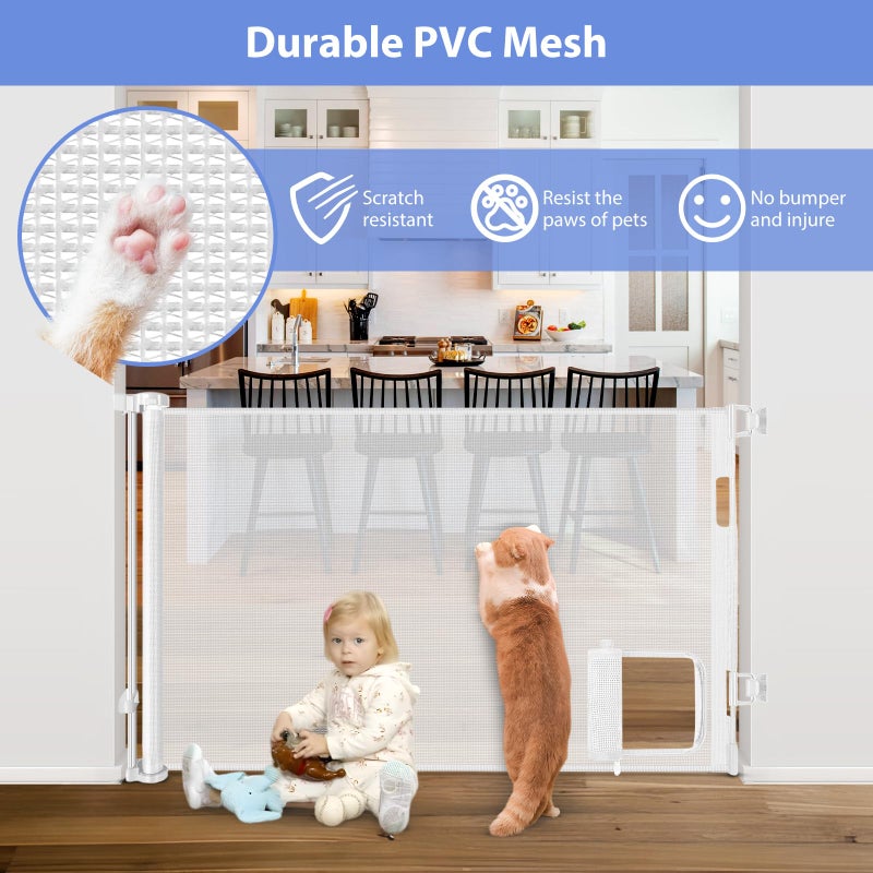 BETERTEK Retractable Baby Gate with Cat Door 55" Wide Retractable Baby Gate for Stairs Mesh Baby Gate with Pet Door Retractable Dog Gate for The House Retractable Pet Gate with Door Safety Gates for Toddlers - Image 3