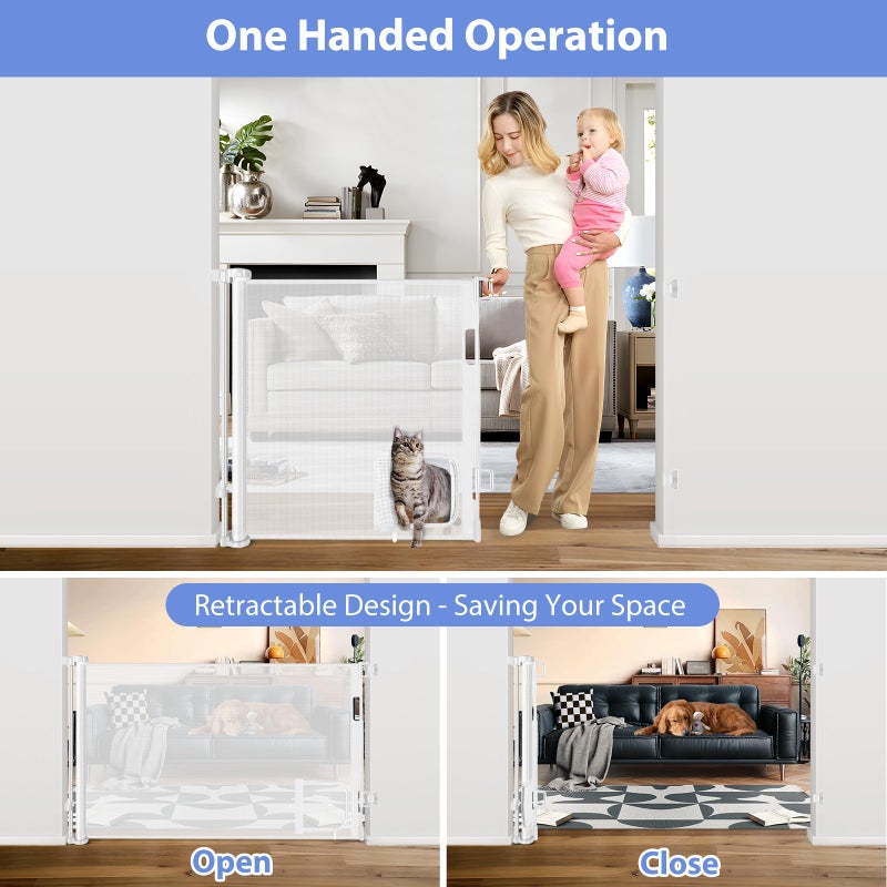 BETERTEK Retractable Baby Gate with Cat Door 55" Wide Retractable Baby Gate for Stairs Mesh Baby Gate with Pet Door Retractable Dog Gate for The House Retractable Pet Gate with Door Safety Gates for Toddlers - Image 4