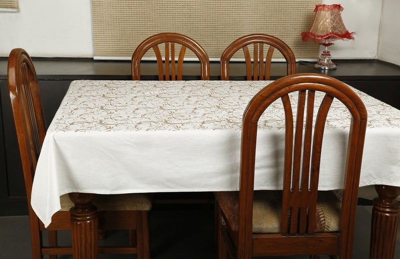 Dekor World Gold Printed White Table Cover - Image 1