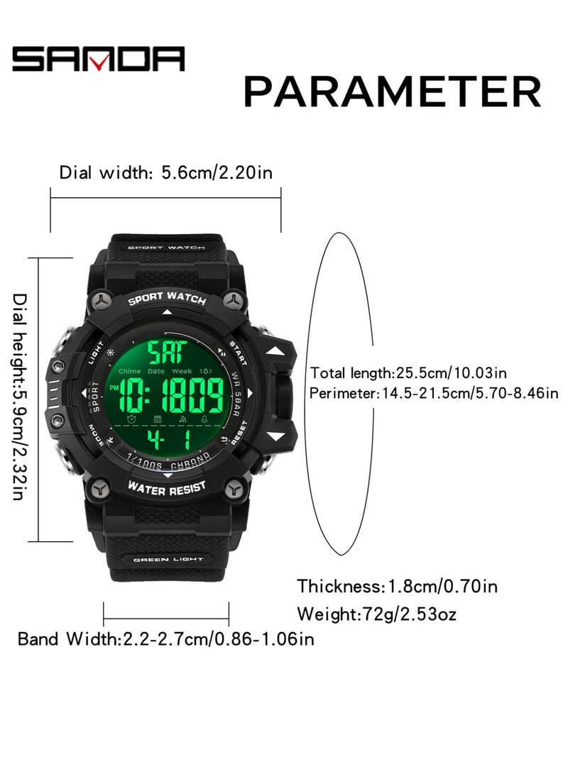 Sanda New 6290 Men's Electronic Watch Sports Waterproof Multifunctional Night Light Timer Men's Electronic Watch Alarm Clock - Image 3
