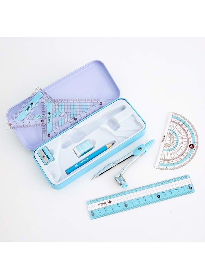waremew 8 Pcs Compass/Math Set for Students with Shatterproof Storage Box, Geometry Set for School, includes Ruler, Protractor, Compass, Pencil,Pencil sharpener and Eraser,etc. Perfect Gift - Image 2