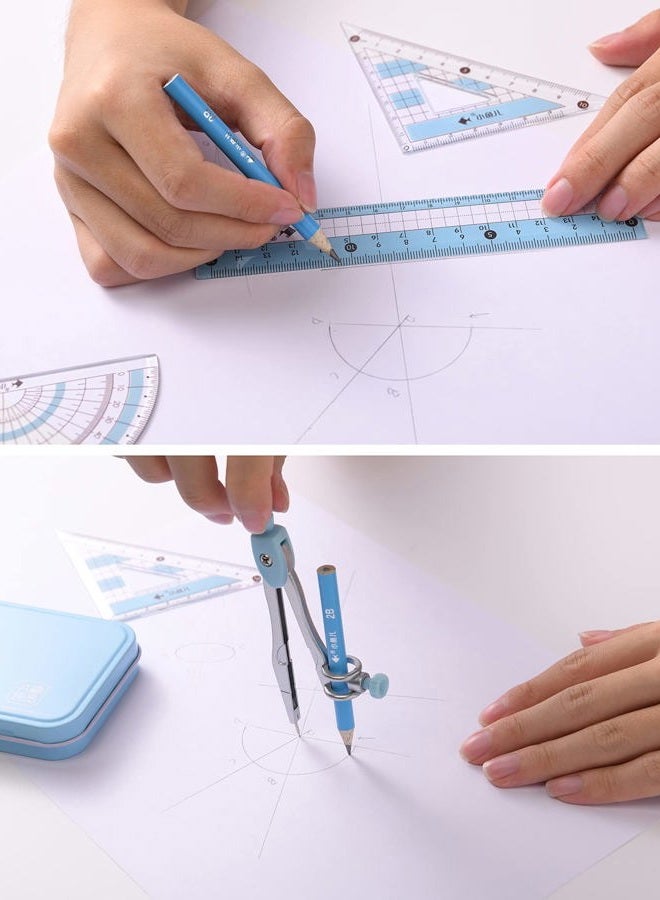 waremew 8 Pcs Compass/Math Set for Students with Shatterproof Storage Box, Geometry Set for School, includes Ruler, Protractor, Compass, Pencil,Pencil sharpener and Eraser,etc. Perfect Gift - Image 5