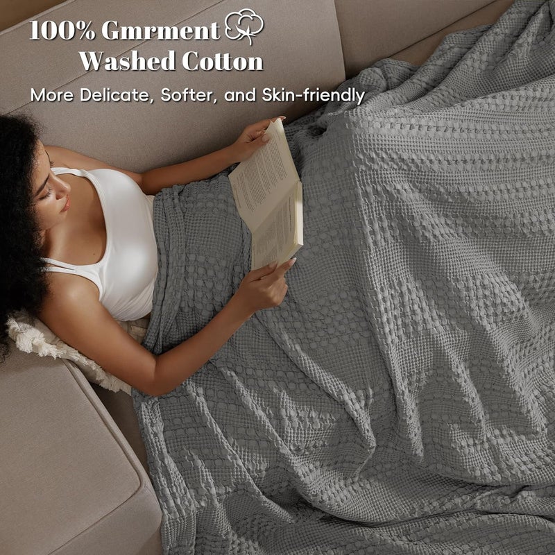 PHF 100% Cotton Waffle Weave Blanket King Size, Soft Lightweight Breathable Cozy Summer Blankets for Bed, Luxury Aesthetic Woven Bedding for Home Decor, 108"x90", Dark Grey - Image 2