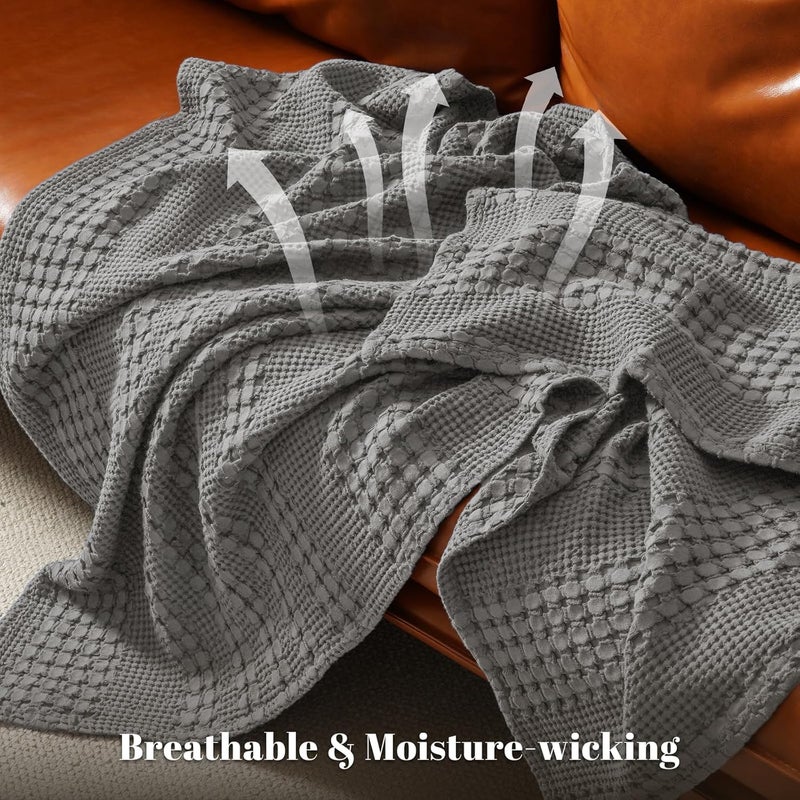 PHF 100% Cotton Waffle Weave Blanket King Size, Soft Lightweight Breathable Cozy Summer Blankets for Bed, Luxury Aesthetic Woven Bedding for Home Decor, 108"x90", Dark Grey - Image 3