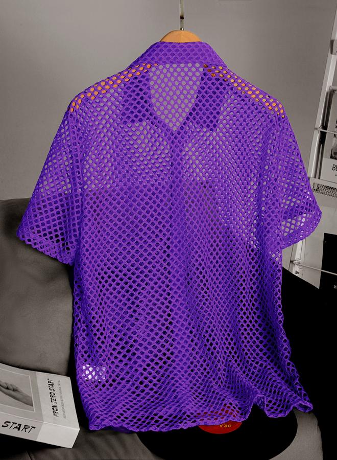 Take Two Men Hollow Mesh Short Sleeve Shirt - Image 2