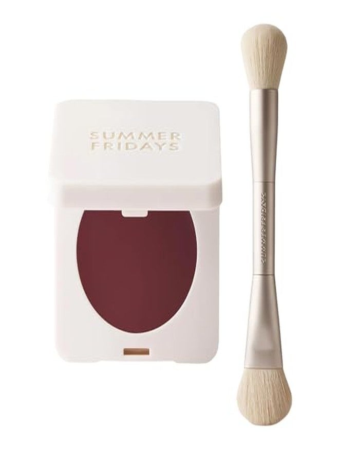 Summer Fridays Dewy Berry Cheek Essentials Set - Blush Butter Balm Berry Spritz (0.14 Oz), The Blush Brush (1 Count), Hydrating Cream Color + Seamless Blending for a Natural Finish - Image 1