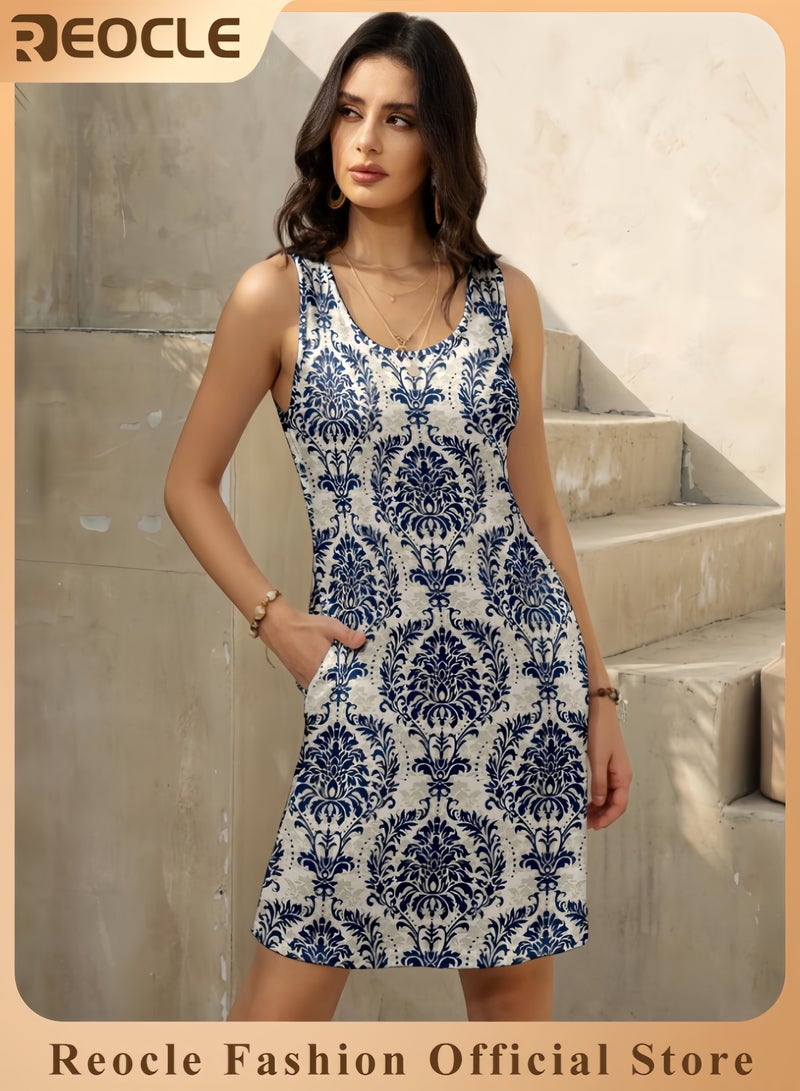 REOCLE Women's Summer Dress Sleeveless Floral Boho Sundress Swimsuit Coverup Casual Loose Beach Vacation Tank Dresses - Image 1