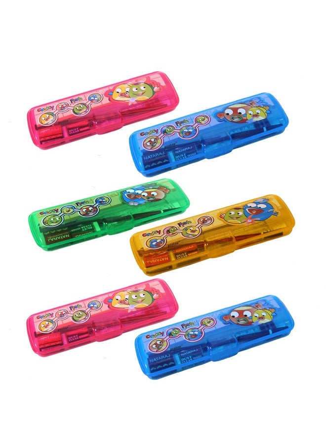 LUCID...We Build Relations LUCID...We Build Relations Pencil Case Set( Pack Of 6) For School Use With Branded Stationery For Return Gift Purpose With Complementary Gift Wrap,Plastic,Multicolor, Kids  - Image 1