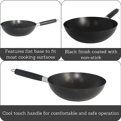IMUSA 9.5in Carbon Steel Nonstick Wok with Cool Touch Handle, Black - Image 2