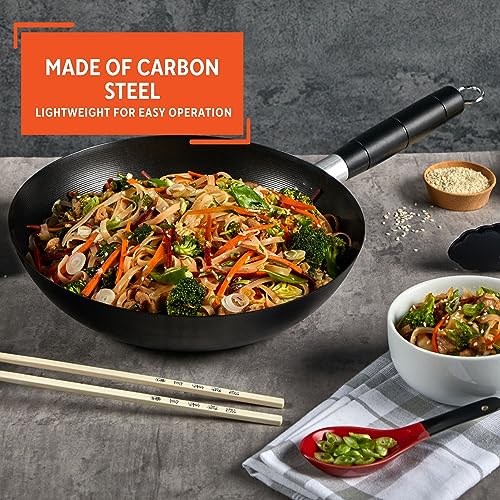 IMUSA 9.5in Carbon Steel Nonstick Wok with Cool Touch Handle, Black - Image 3