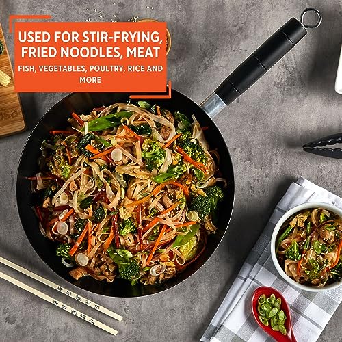 IMUSA 9.5in Carbon Steel Nonstick Wok with Cool Touch Handle, Black - Image 5