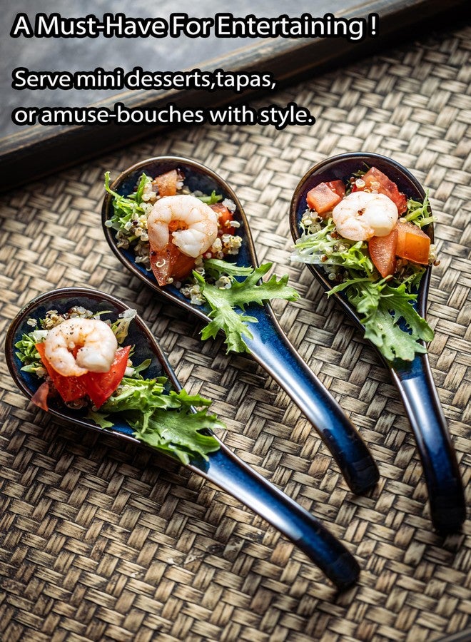 LYEOBOH Soup Spoons set of 6, Chinese Deep Soup Spoon - 6.5 inch Ceramic Korean Tablespoons for Ramen, Rice, Noodle, Asian Spoons with Deep Hook Design, Vintage Blue - Image 3