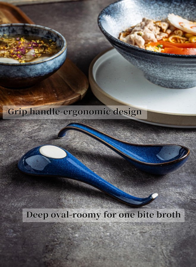 LYEOBOH Soup Spoons set of 6, Chinese Deep Soup Spoon - 6.5 inch Ceramic Korean Tablespoons for Ramen, Rice, Noodle, Asian Spoons with Deep Hook Design, Vintage Blue - Image 2
