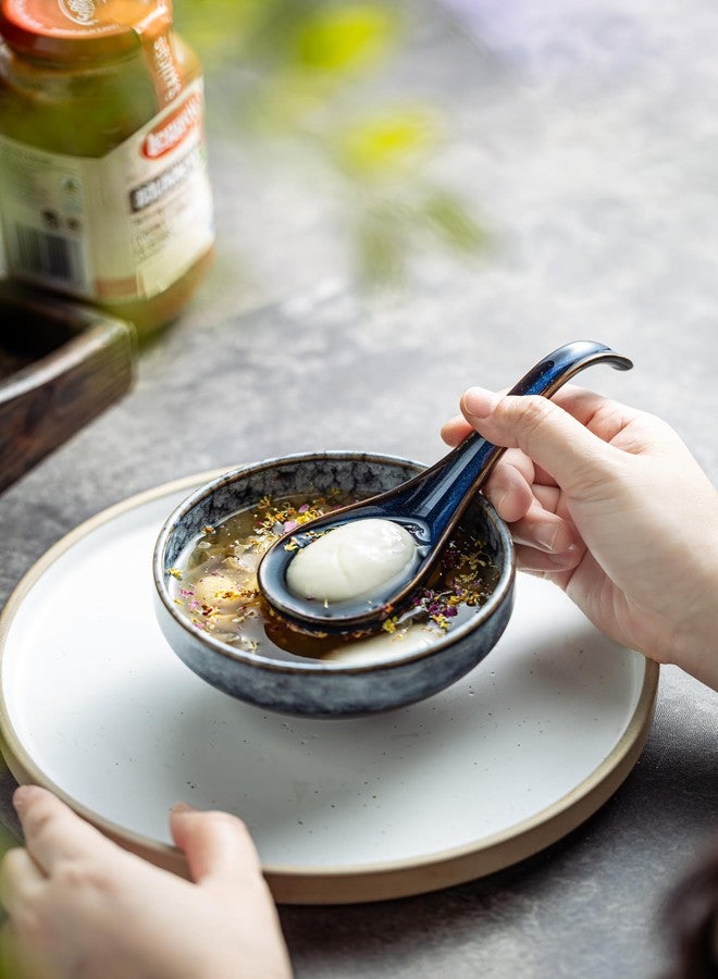 LYEOBOH Soup Spoons set of 6, Chinese Deep Soup Spoon - 6.5 inch Ceramic Korean Tablespoons for Ramen, Rice, Noodle, Asian Spoons with Deep Hook Design, Vintage Blue - Image 4