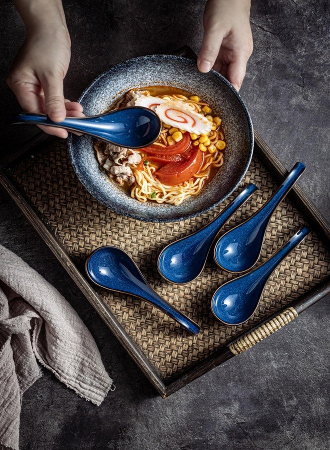 LYEOBOH Soup Spoons set of 6, Chinese Deep Soup Spoon - 6.5 inch Ceramic Korean Tablespoons for Ramen, Rice, Noodle, Asian Spoons with Deep Hook Design, Vintage Blue - Image 5