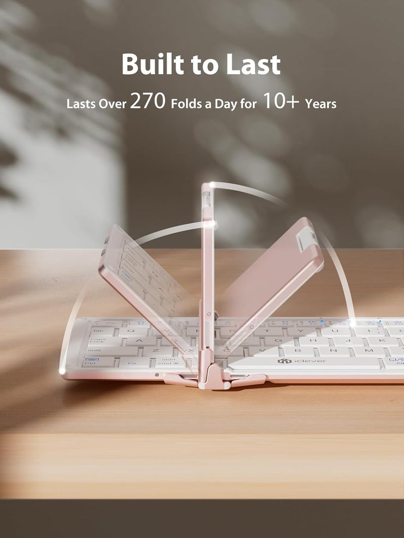 iClever Bluetooth Keyboard with Touchpad, Foldable Keyboard, Metal Body, Gesture Support, USB-C Charge, Pocket-Size Wireless for Travel, iPad, iPhone, Android, Windows, Pink White - Image 5