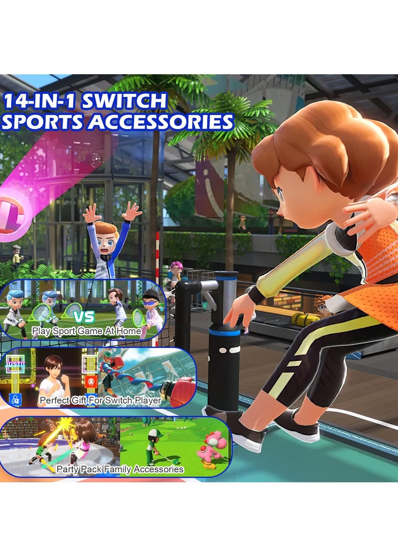 SOLARAE 14-in-1 Sports Accessories Bundle for Nintendo Switch - Includes Tennis Rackets, Swords, Golf Clubs, Boxing Grips, and Leg/Wrist Straps for Enhanced Gaming Experience. - Image 2