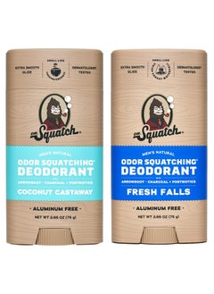 Dr. Squatch Men's Natural Deodorant - Aluminum-Free Deodorant from Dr. Squatch - Natural Deodorizer - made w/postbiotics & charcoal - Deodorant for Men - Smell fresh with Coconut Castaway and Fresh Falls (2 Pk)  - Image 1
