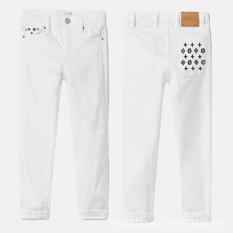Spring And Winter New 2023 Boys Slim-Fit Black Jeans Loose Breathable Embroidered Skin-Friendly Trendy Brand All-Match Cotton Pants - Image 3
