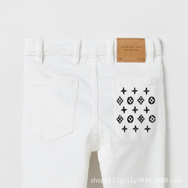 Spring And Winter New 2023 Boys Slim-Fit Black Jeans Loose Breathable Embroidered Skin-Friendly Trendy Brand All-Match Cotton Pants - Image 5
