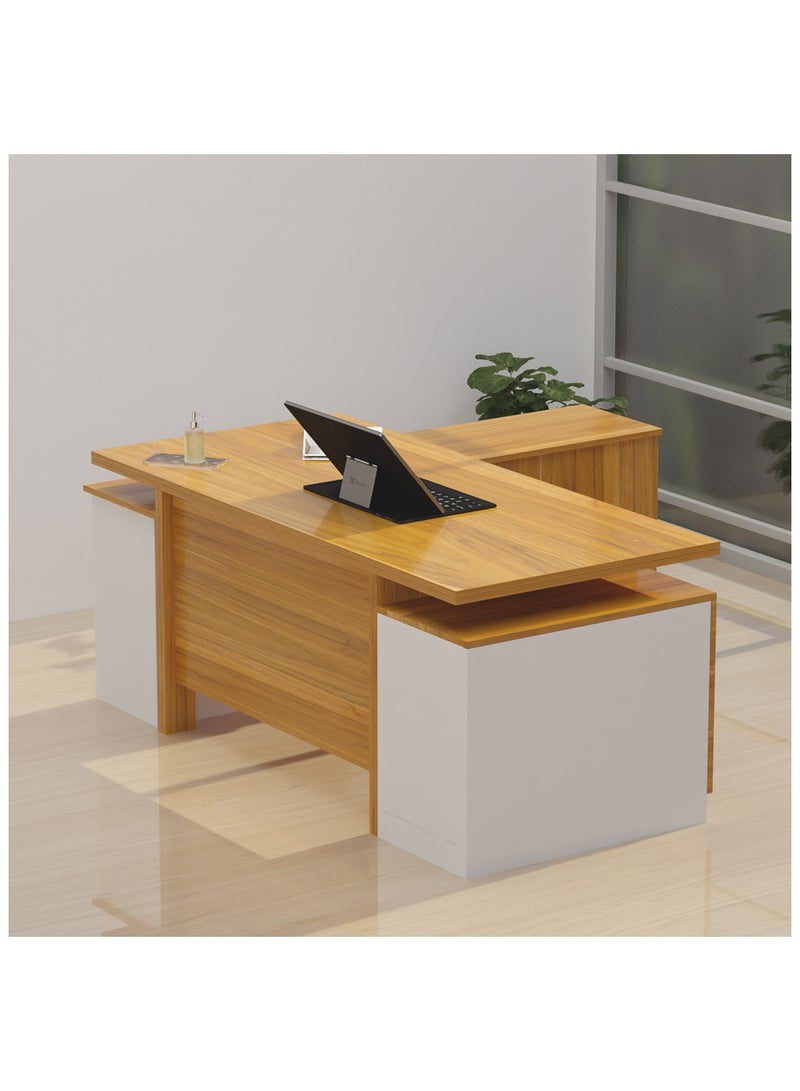 ماهاماي مكتب عمل تنفيذي حديث من مجموعة ماهماي سامتيدا 193 مع خزانة ومكتب كمبيوتر محمول بلمسة نهائية خشبية، مثالي للمنزل والمكتب - لون الجوز الفاتح - Image 1