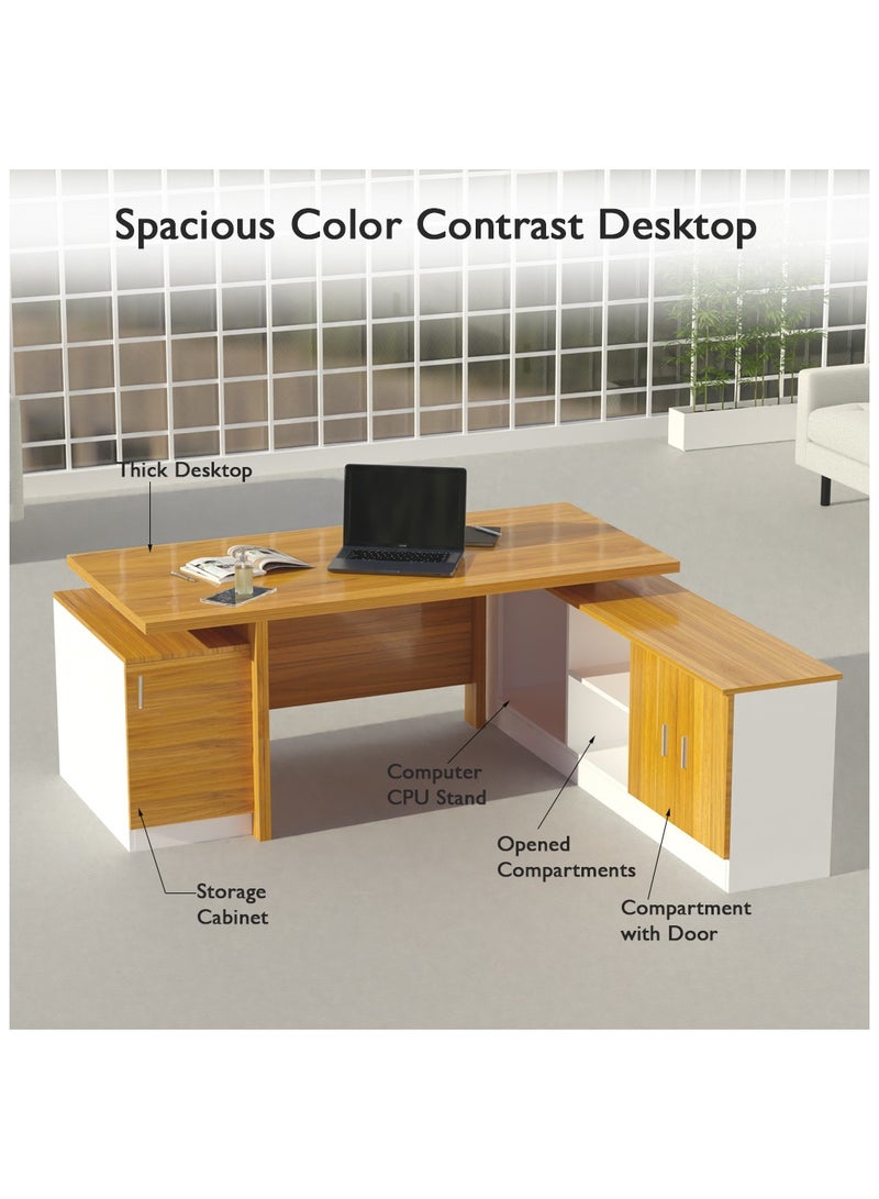 ماهاماي مكتب عمل تنفيذي حديث من مجموعة ماهماي سامتيدا 193 مع خزانة ومكتب كمبيوتر محمول بلمسة نهائية خشبية، مثالي للمنزل والمكتب - لون الجوز الفاتح - Image 3