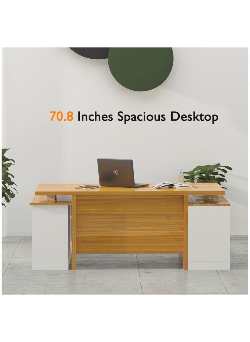 ماهاماي مكتب عمل تنفيذي حديث من مجموعة ماهماي سامتيدا 193 مع خزانة ومكتب كمبيوتر محمول بلمسة نهائية خشبية، مثالي للمنزل والمكتب - لون الجوز الفاتح - Image 5