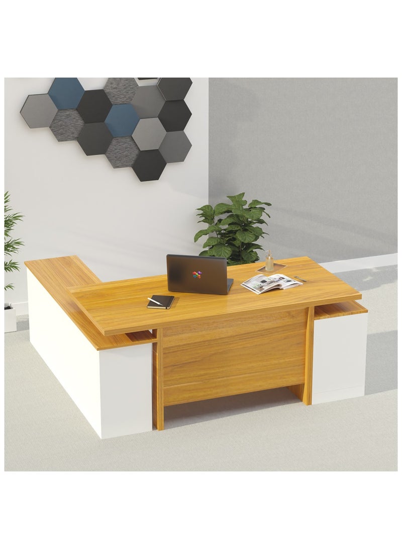 ماهاماي مكتب عمل تنفيذي حديث من مجموعة ماهماي سامتيدا 193 مع خزانة ومكتب كمبيوتر محمول بلمسة نهائية خشبية، مثالي للمنزل والمكتب - لون الجوز الفاتح - Image 4